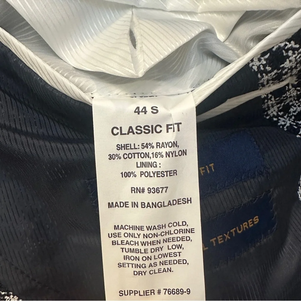 Stafford Classic Fit Sport Coat Blazer Jacket Mens Sz 44S White Black Navy Check